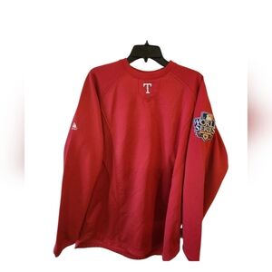 2010 Texas Rangers Magestic Long Sleeve Red Pullover Shirt Thermabase SZ L Y2K